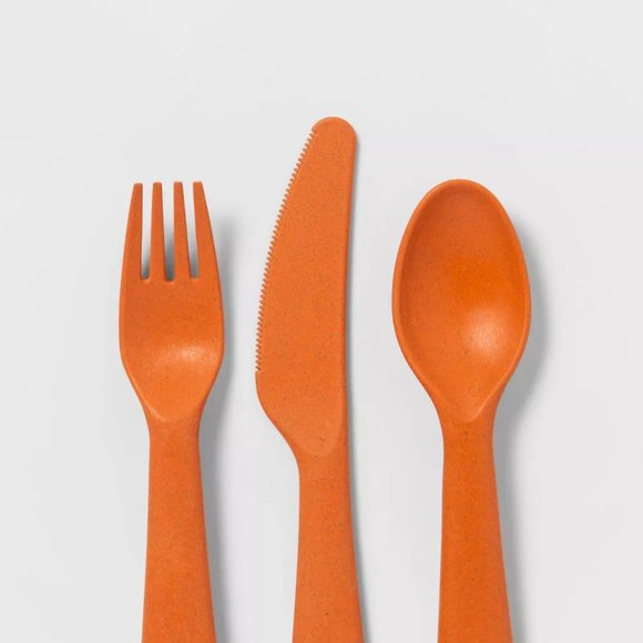 Cat & Jack 3-Count Orange & White Flatware Cutlery Set with Carrying Case - Picture 3 of 5